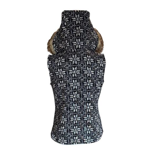 Talbots Blue Snowflake Sweater Vest  Size P Full Zip Hood with Faux Fur Trim - Picture 5 of 9